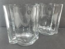 PAIR OF HAND BLOWN TREFOIL SHAPED CRYSTAL VASES