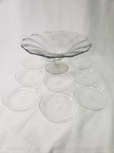 GLASS SWIRL PATTERN BOWL AND EIGHT ETCHED BOWLS