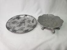 ROUND METAL TURTLE AND ALUMINUM DOGWOOD TRAY