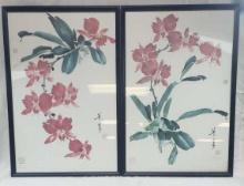 PAIR OF NING YEH "RED ORCHIDS" PRINTS