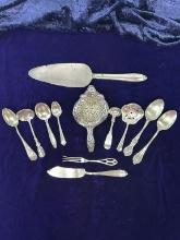 TEN STERLING PIECES PLUS TEA STRAINER