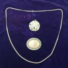 TWO PENDANTS AND STERLING NECKLACE