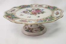 DRESDEN FLORAL PORCELAIN PEDESTAL CAKE STAND