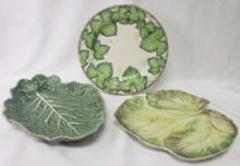 THREE CERAMIC LEAF PLATTERS