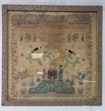 ANTIQUE NEEDLEWORK SAMPLER - 19TH C.
