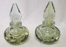 PAIR HEAVY GLASS PERFUME BOTTLES