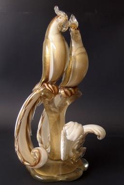 ALFREDO BARBINI MURANO PARROTS SCULPTURE