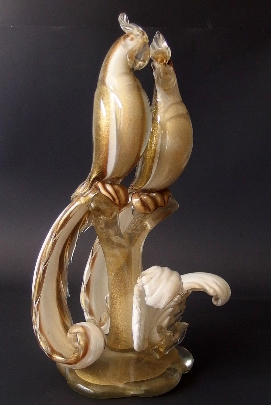 ALFREDO BARBINI MURANO PARROTS SCULPTURE