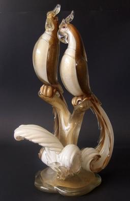 ALFREDO BARBINI MURANO PARROTS SCULPTURE
