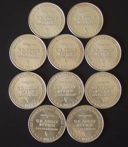 (10) 1981 1 TROY OZ US ASSAY OFFICE SILVER ROUNDS