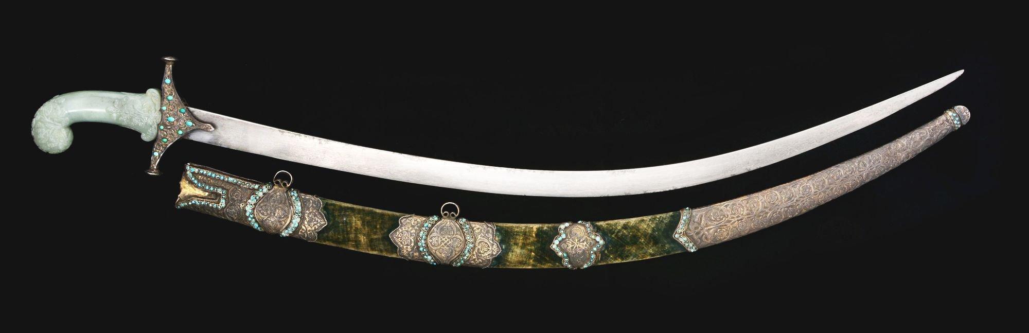 Fine Jade Hilted Silver Mounted Shamshir.