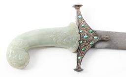 Fine Jade Hilted Silver Mounted Shamshir.