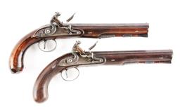 (A) Cased Pair of Flintlock Dueling Pistols by Clarke of Dublin.