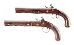 (A) Cased Pair of Flintlock Dueling Pistols by Clarke of Dublin.