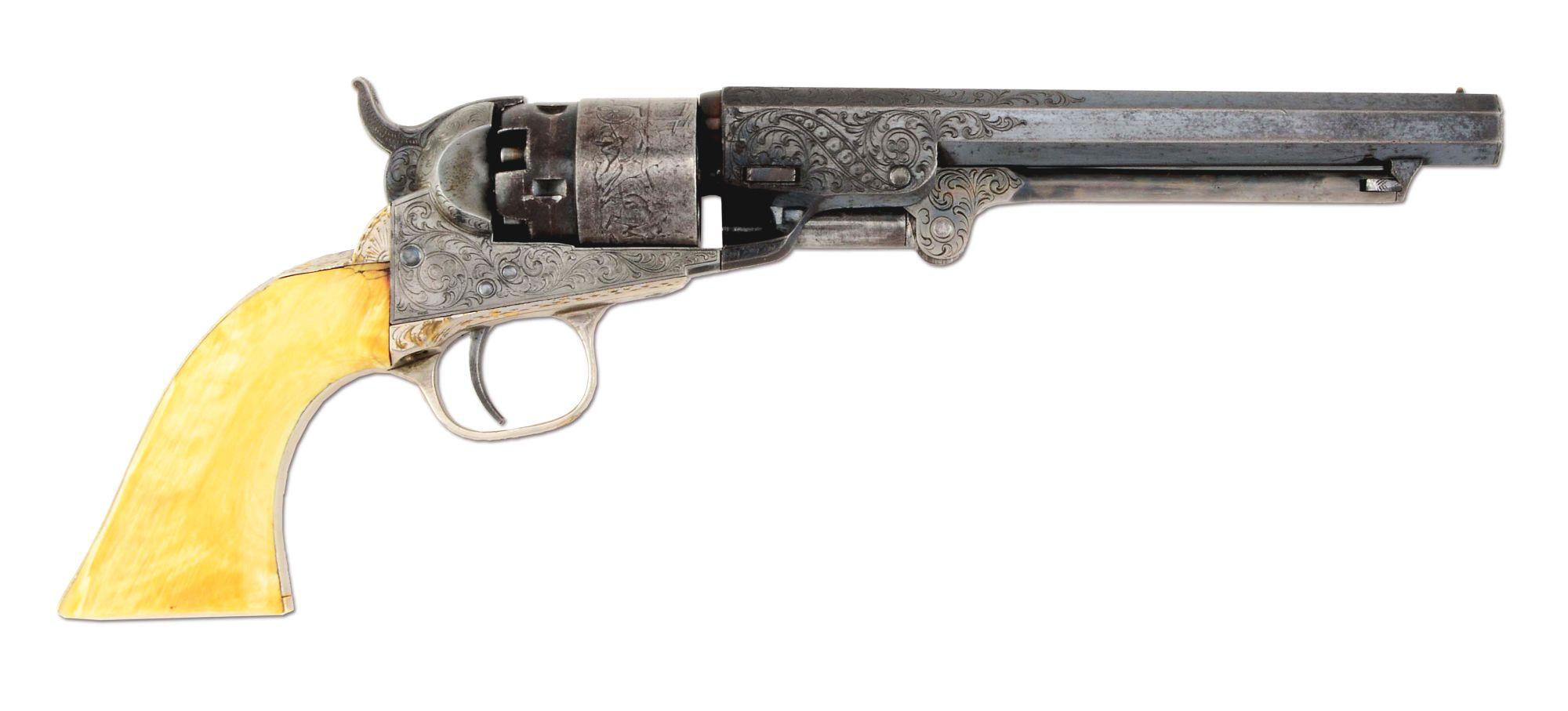 (A) Rare Factory Engraved Cased Colt Model 1862 Pocket Navy with Ivory Grips (1861).