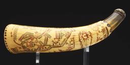 Engraved Havana Map Powder Horn Of Michael Mezger, Dated 1762.