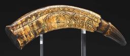 Unusual Engraved Powder Horn Inscribed "pun La" And "wm" With Mirror In Plug.