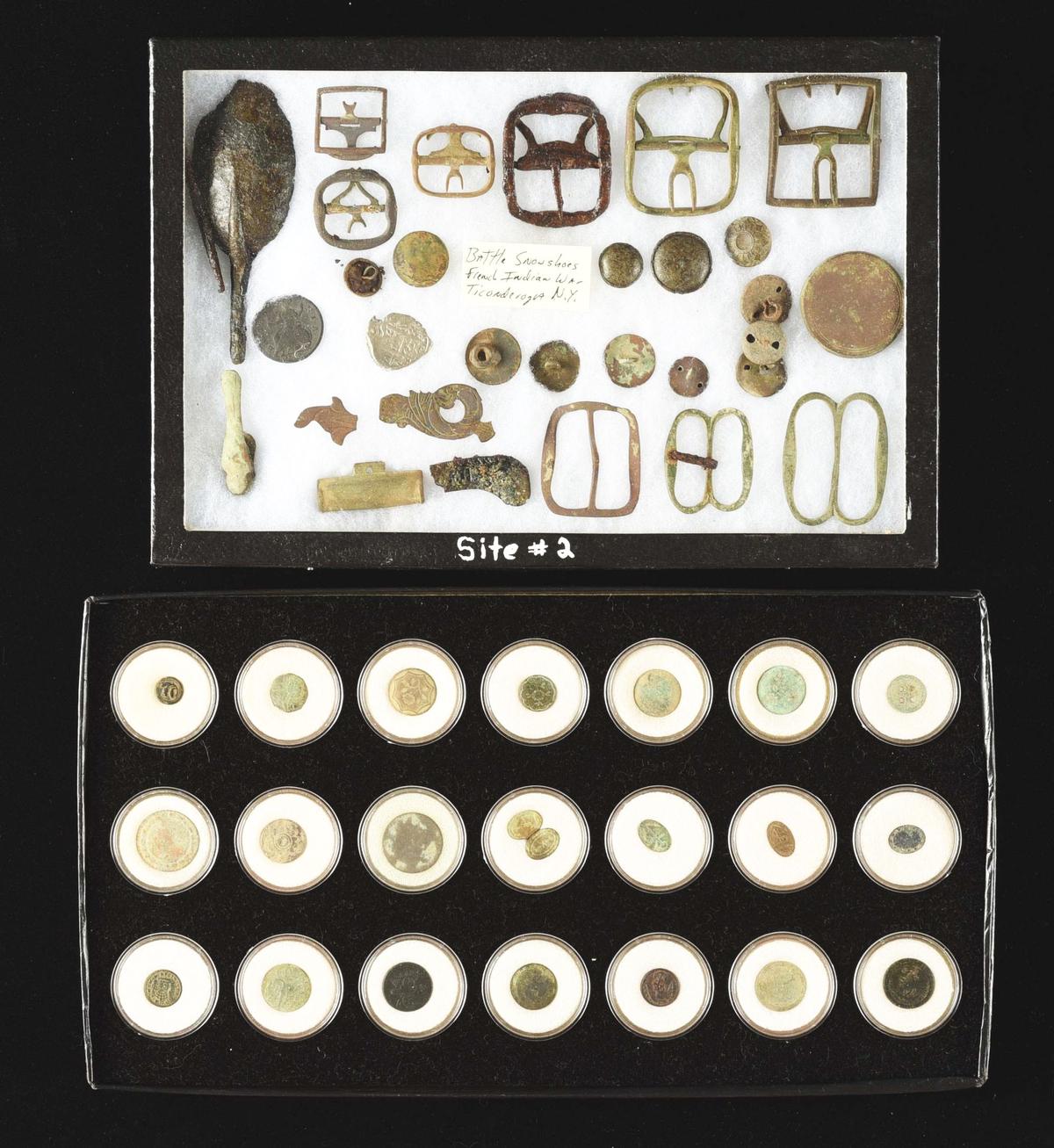 Large Lot Of Dug Buttons, Coins & Relics From Important 18th Century Forts & Sites.