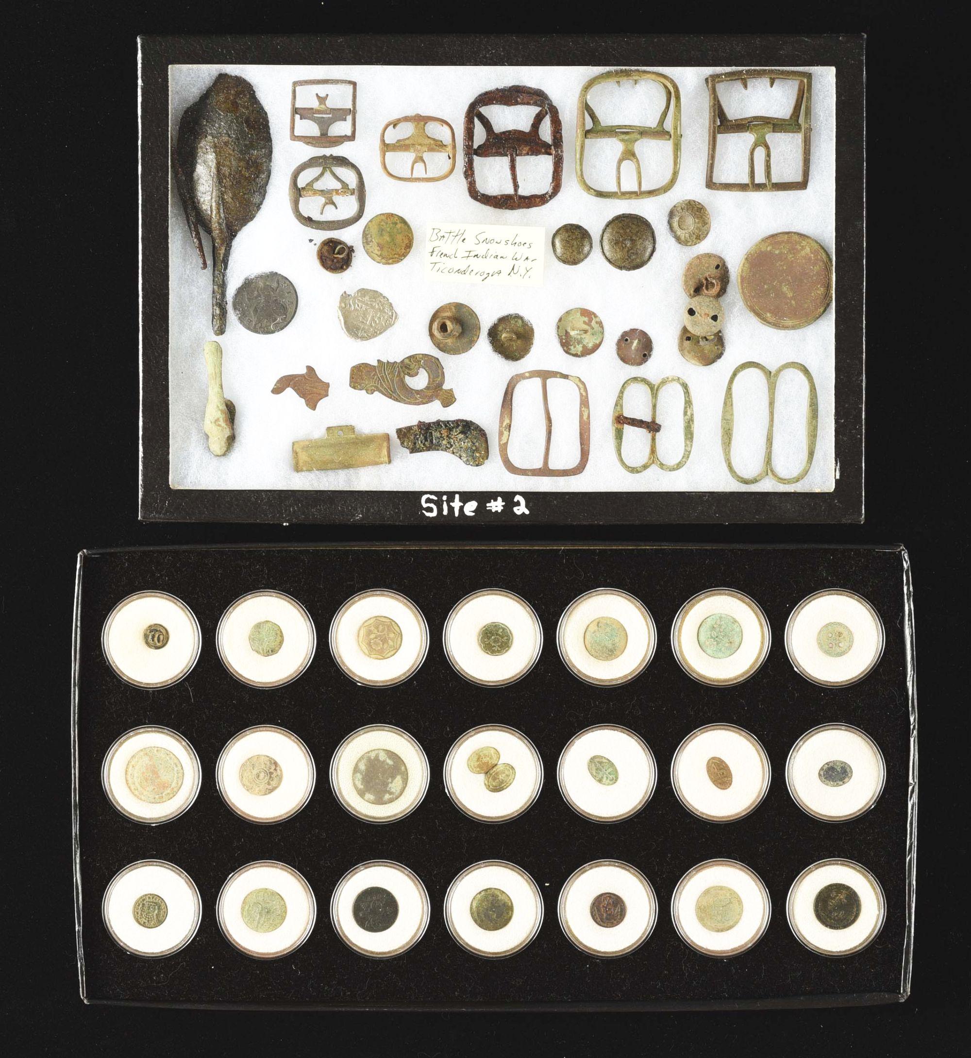 Large Lot Of Dug Buttons, Coins & Relics From Important 18th Century Forts & Sites.