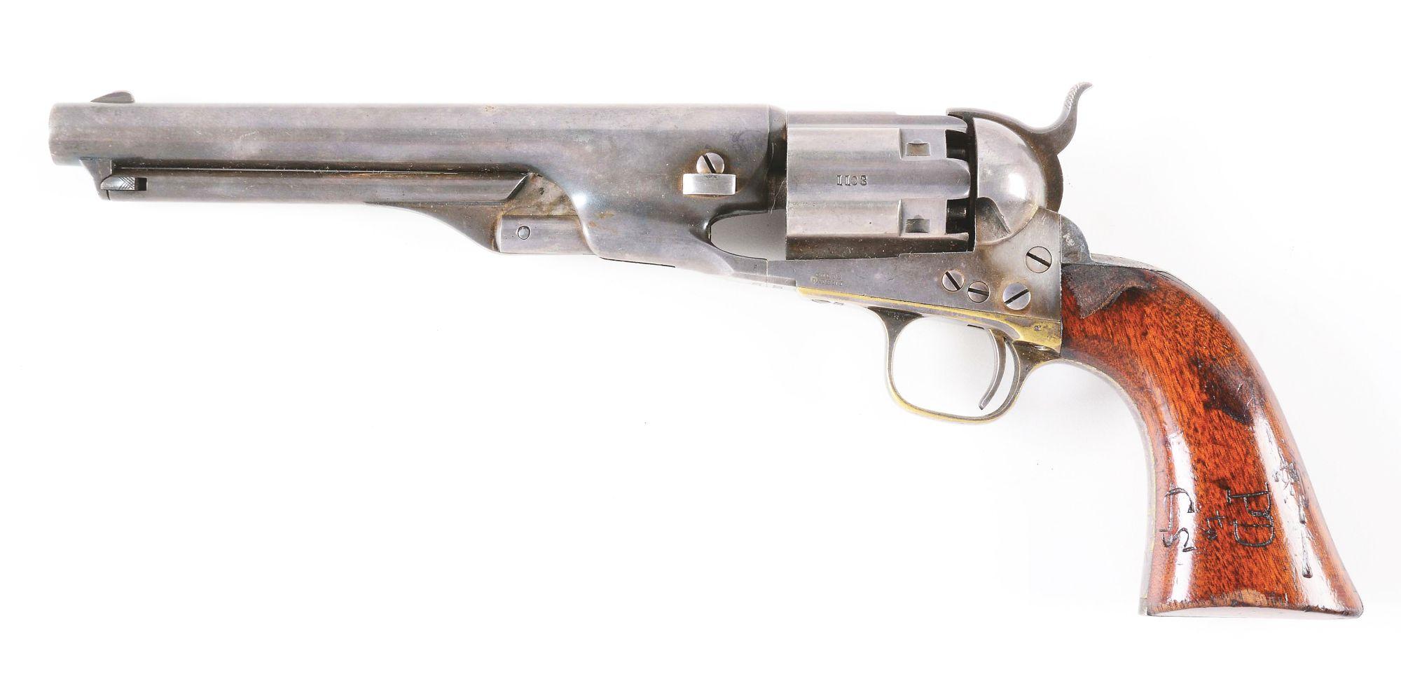 (A) Rare 7 - 1/2" Colt 1860 Long Flute Silver Plated Army Revolver with Original Shoulder Stock