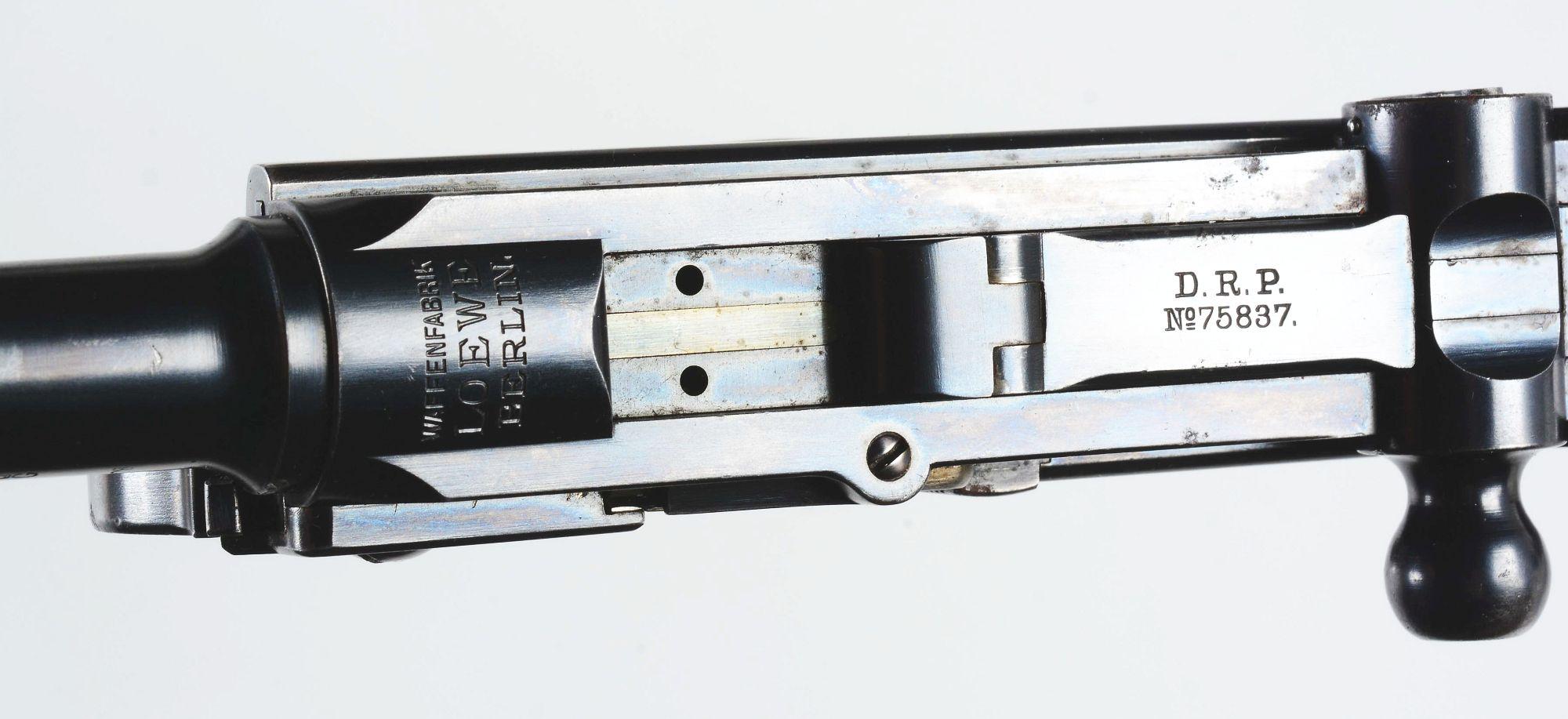 (A) Cased Loewe C93 Borchardt Semi Automatic Pistol with Shoulder Stock.