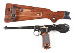 (A) Cased Loewe C93 Borchardt Semi Automatic Pistol with Shoulder Stock.