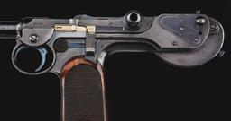 (A) Cased Loewe C93 Borchardt Semi Automatic Pistol with Shoulder Stock.