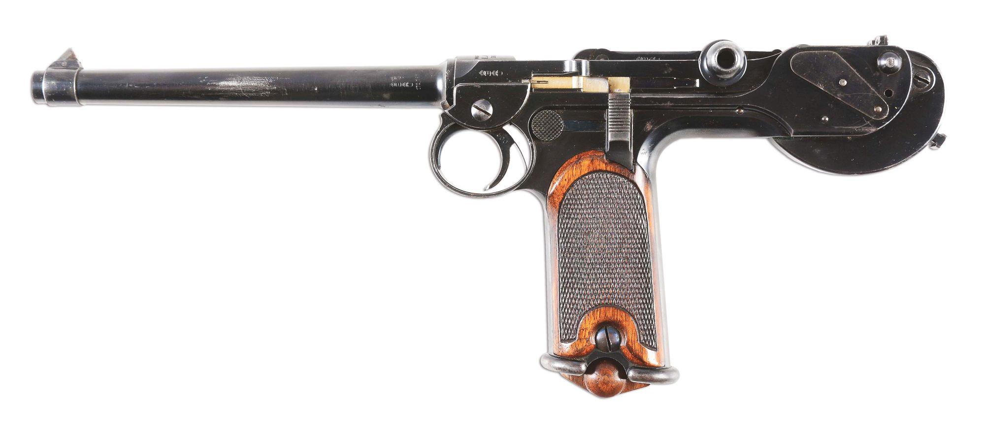 (A) Cased Loewe C93 Borchardt Semi Automatic Pistol with Shoulder Stock.