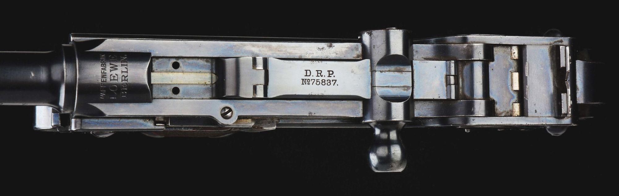 (A) Cased Loewe C93 Borchardt Semi Automatic Pistol with Shoulder Stock.