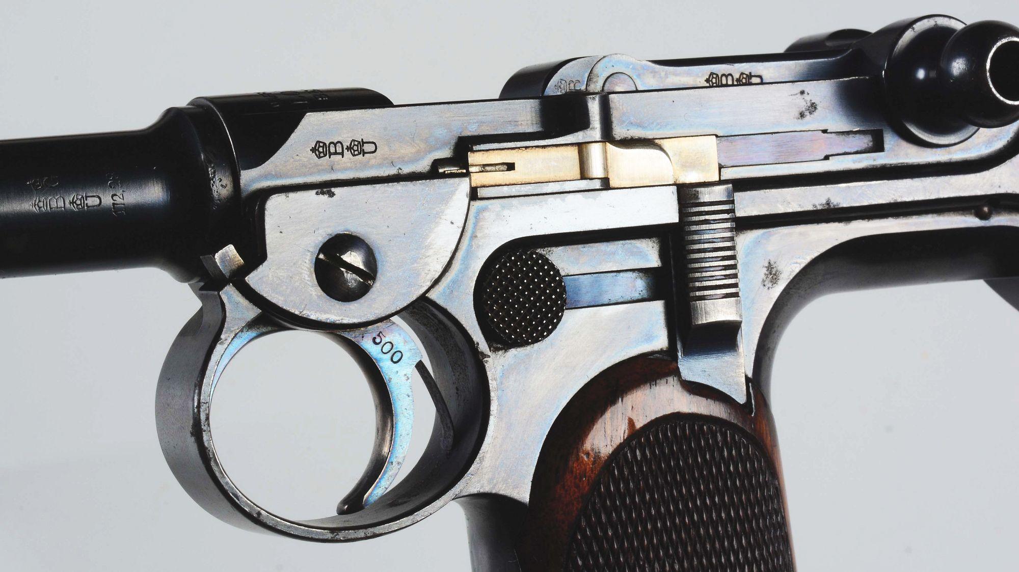 (A) Cased Loewe C93 Borchardt Semi Automatic Pistol with Shoulder Stock.