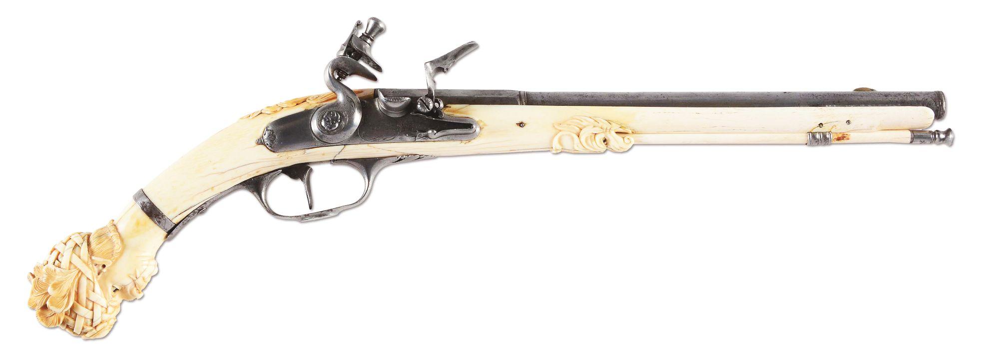 (A) An Extremely Rare and Magnificent Dutch Ivory Stock Flintlock Pistol, Maastricht Circa 1675 With