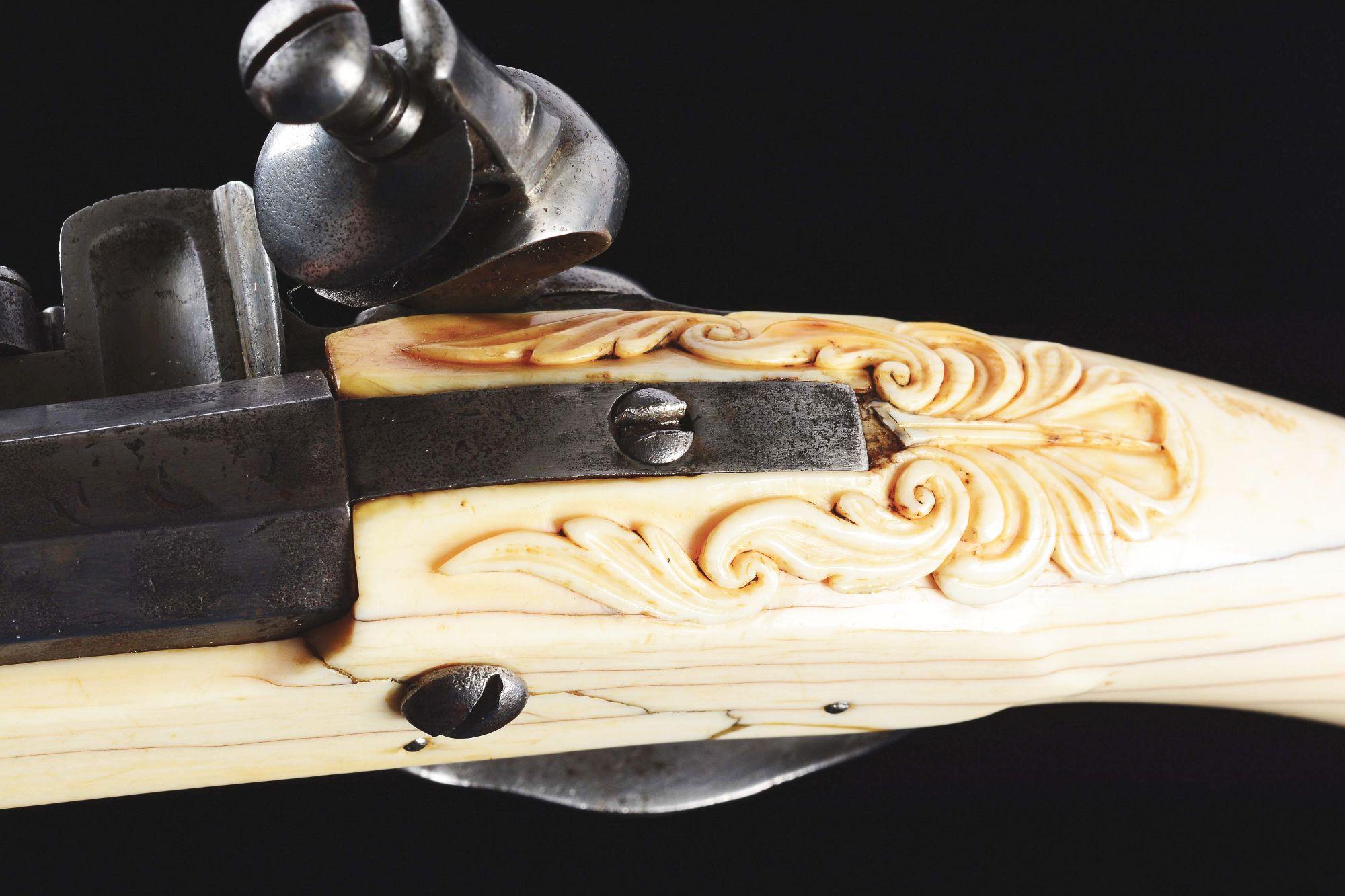 (A) An Extremely Rare and Magnificent Dutch Ivory Stock Flintlock Pistol, Maastricht Circa 1675 With