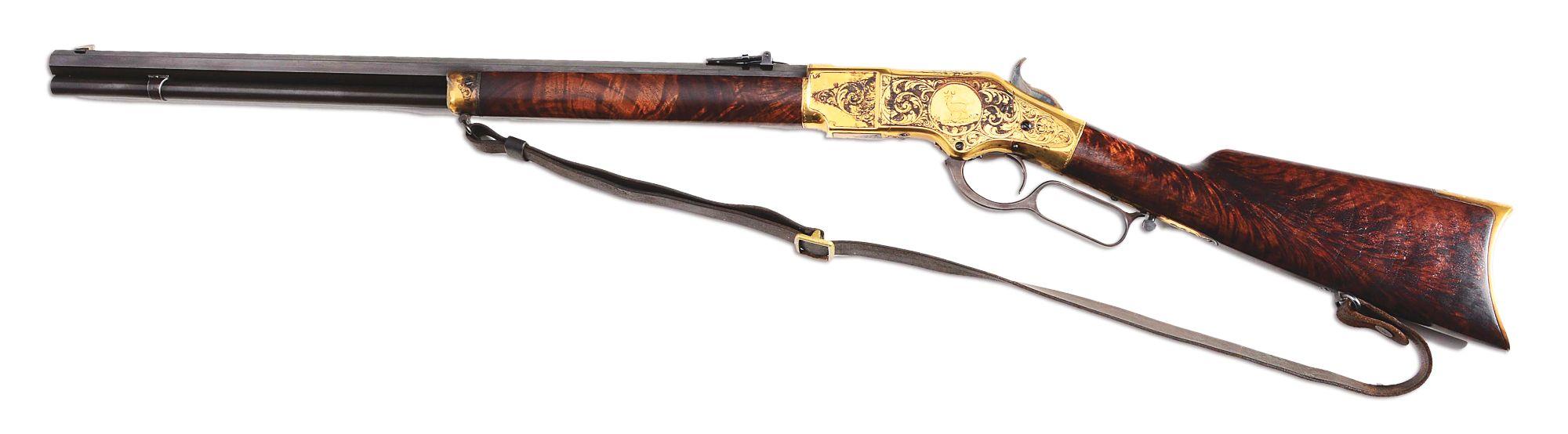 (A) Incredibly Rare J. Ulrich Signed, Engraved & Gold Plated Winchester Model 1866 Lever Action Rifl