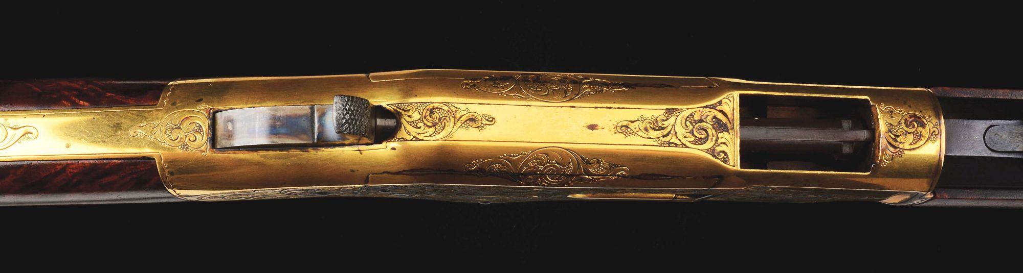 (A) Incredibly Rare J. Ulrich Signed, Engraved & Gold Plated Winchester Model 1866 Lever Action Rifl