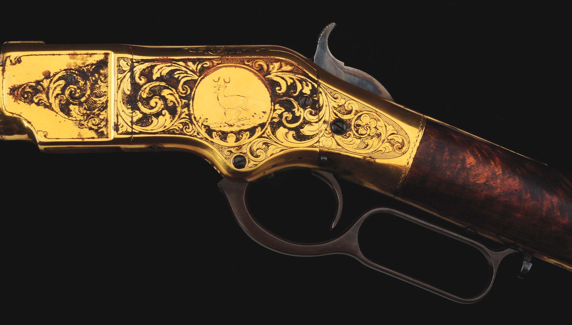(A) Incredibly Rare J. Ulrich Signed, Engraved & Gold Plated Winchester Model 1866 Lever Action Rifl
