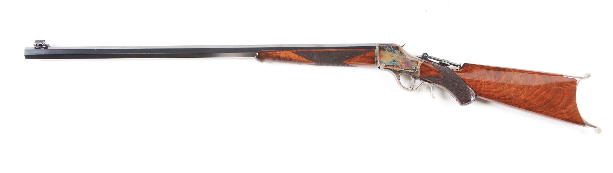 (A) Fine Condition Winchester High Wall 1885 Mid Range Single Shot Rifle with Case Colored Action.