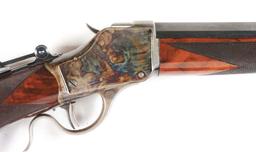 (A) Fine Condition Winchester High Wall 1885 Mid Range Single Shot Rifle with Case Colored Action.