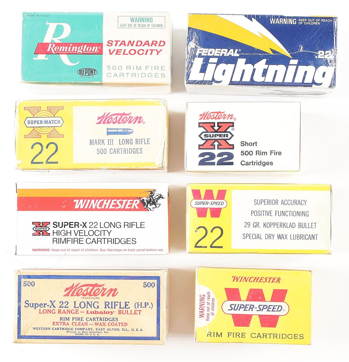 LOT OF EIGHT BRICKS OF COLLECTIBLE .22 AMUNITION.