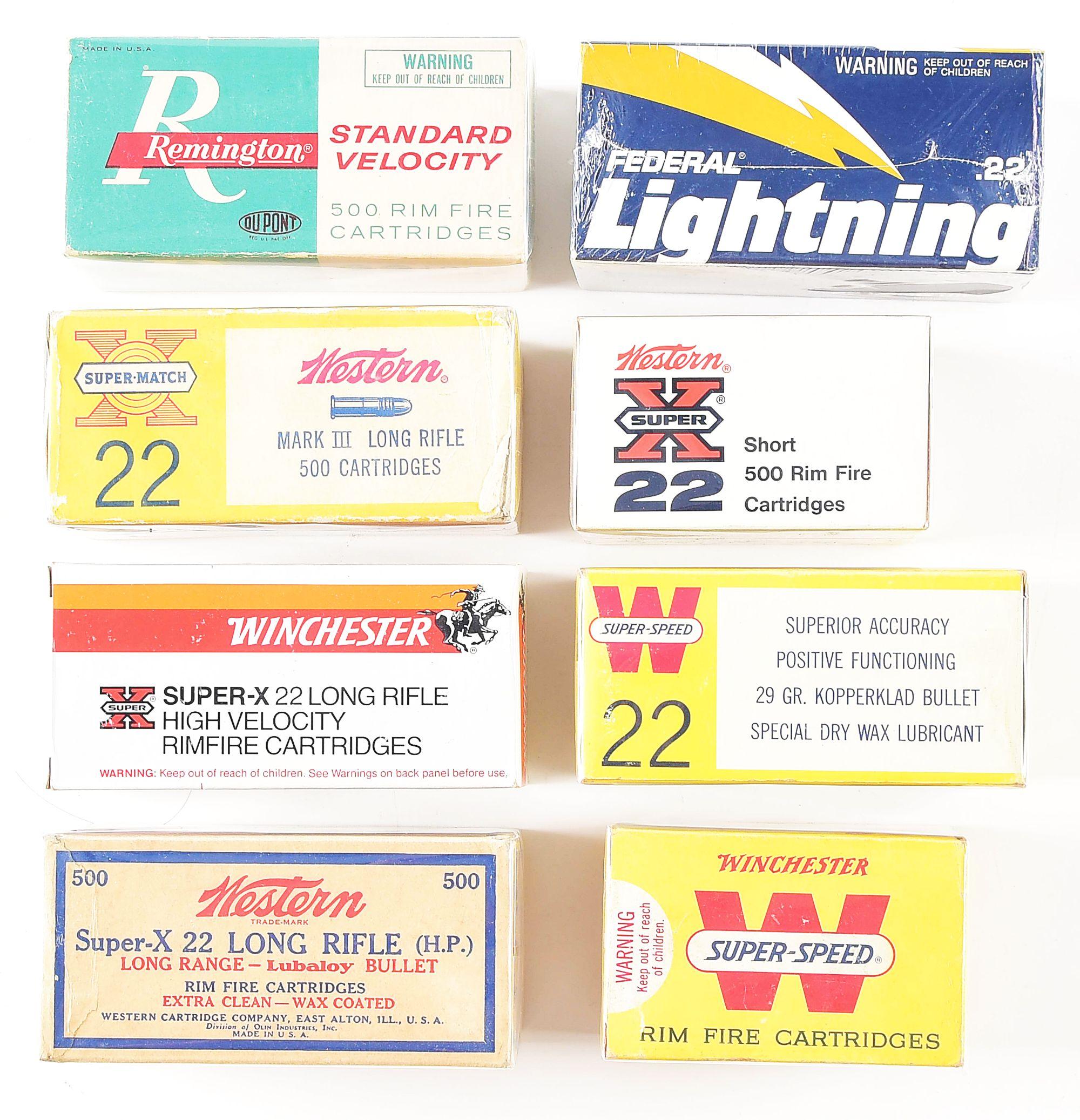 LOT OF EIGHT BRICKS OF COLLECTIBLE .22 AMUNITION.