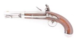 (A) AN INTERESTING US MODEL 1836 FLINTLOCK MARTIAL PISTOL BY R. JOHNSON DATED 1842 WITH A BELT HOOK.