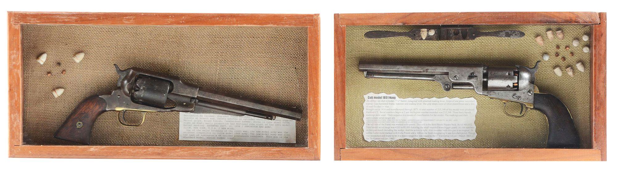 (A) ORIGINAL COLT 1851 NAVY & REMINGTON 1858 ARMY REVOLVER DISPLAYS.
