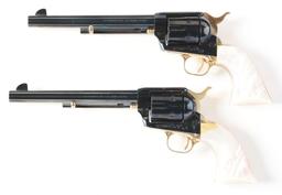 (C) PAIR OF COLT SINGLE ACTION ARMY 125TH ANNIVERSARY REVOLVERS WITH REAL MOTHER OF PEARL GRIPS (196