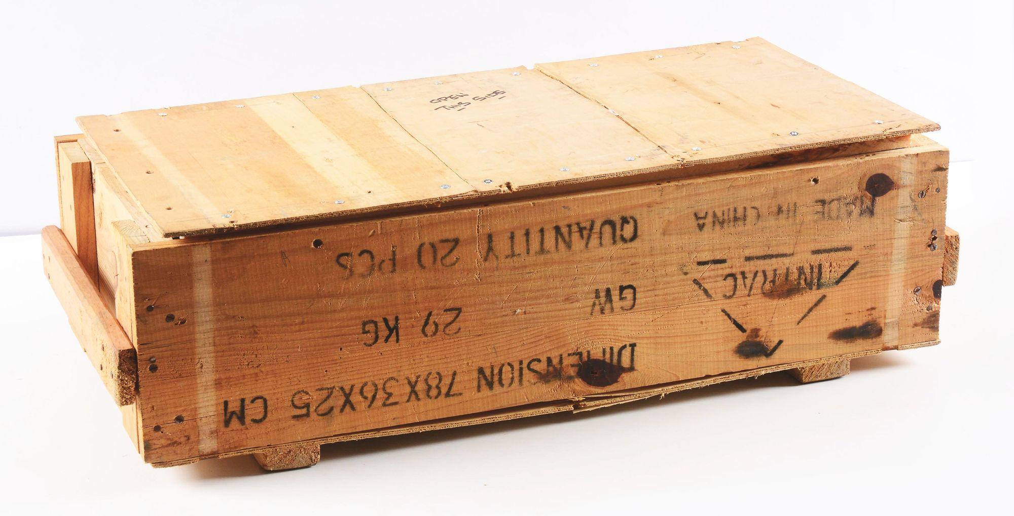 IMPORTER CRATE OF 20 SEALED PRE-BAN 75 ROUND AK DRUM MAGAZINES.
