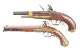 (A) LOT OF TWO: COLLECTOR'S LOT OF SINGLE SHOT FLINTLOCK PISTOLS, ONE A FRENCH MODEL 1813, THE OTHER