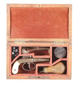 (A) CASED ALLEN & WHEELOCK SINGLE SHOT PERCUSSION BOOT PISTOL.