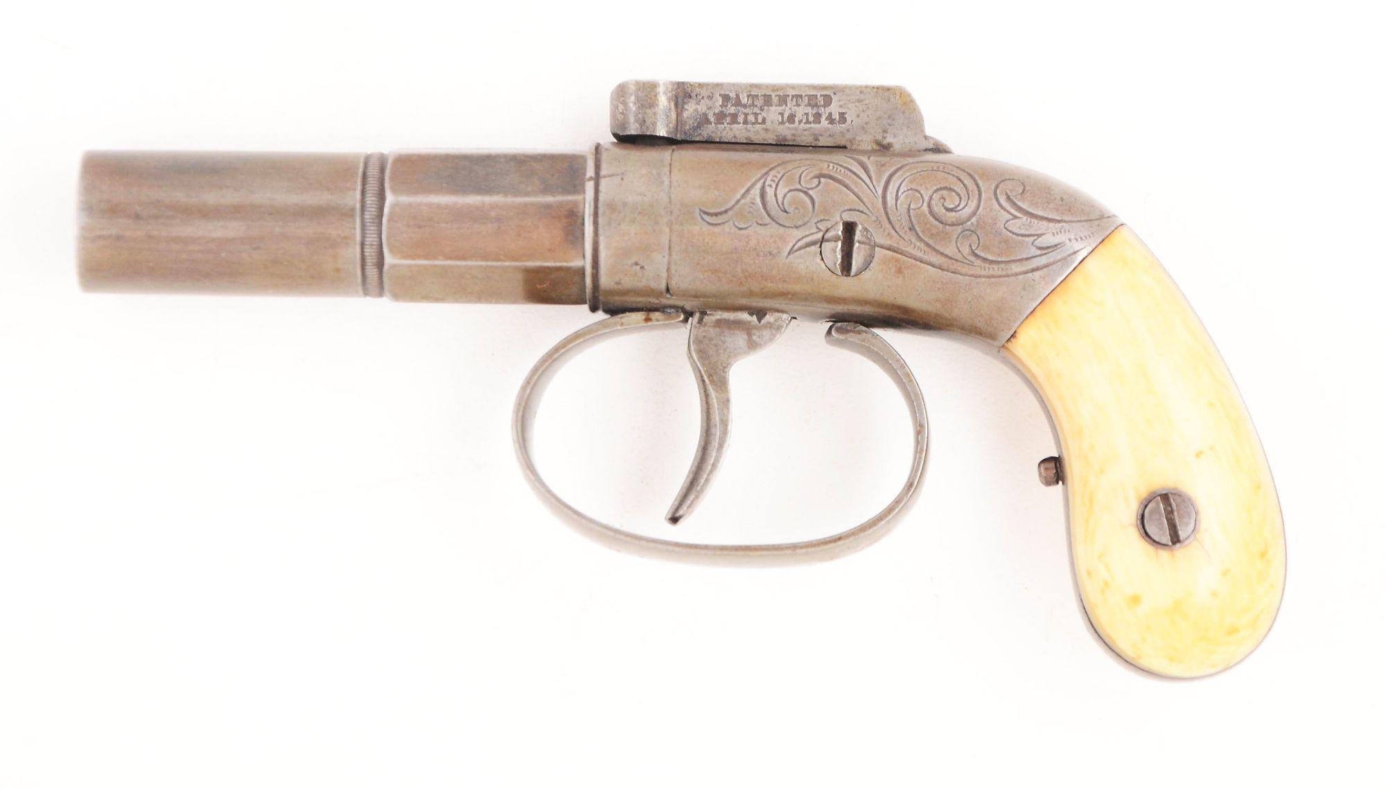 (A) CASED ALLEN & WHEELOCK SINGLE SHOT PERCUSSION BOOT PISTOL.