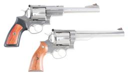 (M) LOT OF TWO: TWO CASED RUGER DOUBLE ACTION REVOLVERS, ONE SUPER REDHAWK AND ONE REDHAWK.