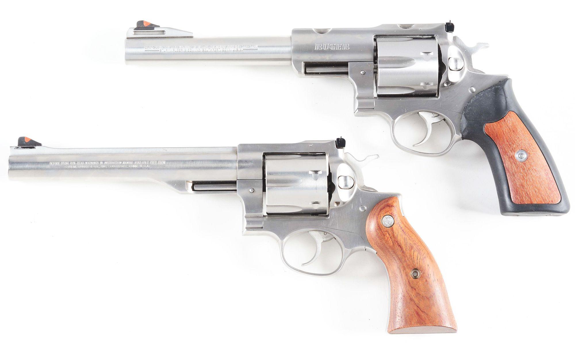 (M) LOT OF TWO: TWO CASED RUGER DOUBLE ACTION REVOLVERS, ONE SUPER REDHAWK AND ONE REDHAWK.