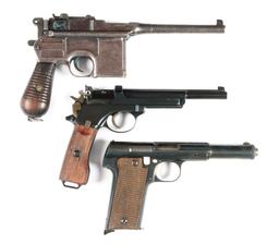 (C) LOT OF THREE: PRE-WAR MILITARY TYPE EUROPEAN SEMI-AUTOMATIC PISTOLS.