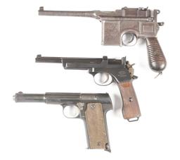 (C) LOT OF THREE: PRE-WAR MILITARY TYPE EUROPEAN SEMI-AUTOMATIC PISTOLS.